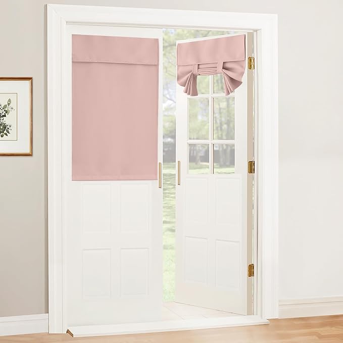 RYB HOME Blackout Door Curtain Kitchen Window Curtains, W34 x L40, Grey | Self Adhesive, Privacy, Thermal Insulated, For Patio Kitchen Front Entry Front Back Door Glass Window, Renter Friendly by RYBHOME