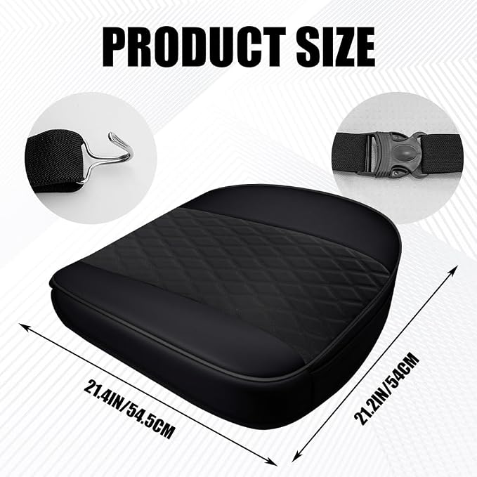 Leather Front Car Seat Cover, Anti-Slip Car Seat Bottom Covers, Full Wrapped Bottom Seat Protectors with Storage Pocket, Universal Comfortable Seat Cushion Fit Vehicles SUVs Trucks (Black) - Image 2