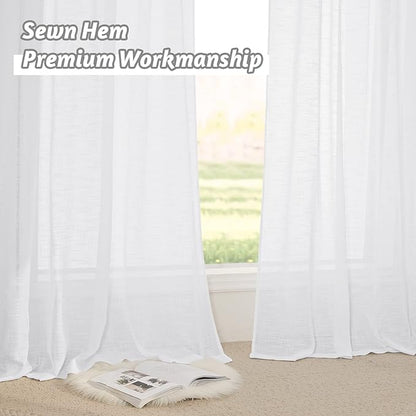 RYB HOME White Semi Sheer Curtains 54 inches Long for Living Room | Light Filtering, Privacy Protection, Linen Textured, for Bathroom Office Study Room, White, W42 x L54, 2 Panels - Image 4