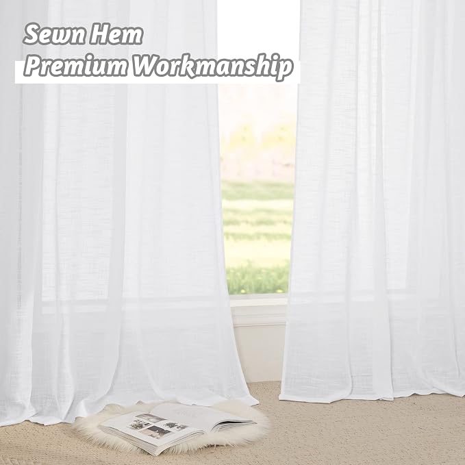 RYB HOME White Semi Sheer Curtains 102 inches Long for Bedroom | Light Filtering, Half Privacy, Window Curtains & Drapes, Privacy, for Living Room, White, W52 x L102, 2 Panels Set - Image 5