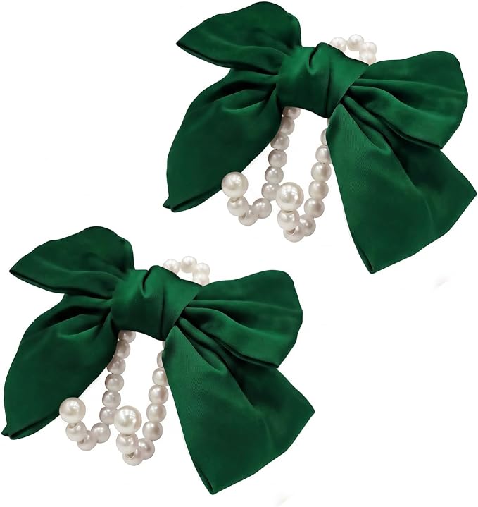 2 PCS Bow Pearl Car Seat Headrest Hook – Cute Purse Hook for Car, Girly Interior Decoration Accessories Hook Hanger, Seatback Holder for Purses & Bags, Elegant Car Organizer (Galactic Green) - Image 4