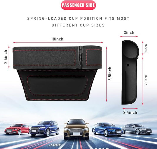 Car Seat Gap Filler with Cup Holder Expander, Automotive Front Seat Storage with Cup Holder, Console Seat Gap Filler Storage Box for Mug Bottle Keys, Car Accessories (Passenger Side) - Image 2