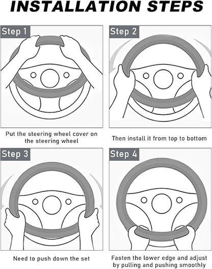 DXNQ Car Steering Wheel Cover, 15 Inch Carbon Fiber Leather Stitching Color Steering Wheel Protector, Anti-Slip Elastic Breathable Steering Wheel Cover Stylish Decor for Most Cars (Black & White) - Image 5