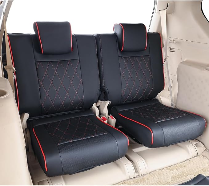 EKR Car Seat Covers Custom Fit for Toyota 4Runner(5 Seats) Full Set | for Toyota 4Runner 2003-2009(Manual Front Seats)Airbag Compatible,Pet-resistant,Faux Leather(Black with Red Piping) - Image 6