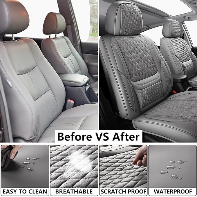 Front Seat Covers Custom Fit for Toyota RAV4 2001-2026, Gray | Lumbar Support, Luxury Faux Leather, Breathable, Anti-Slip, Airbag Compatible, Waterproof, Car Seat Protectors, 1 Row 2 Seats - Image 5