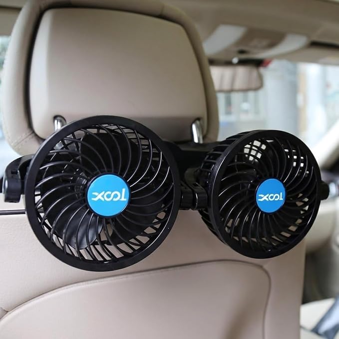 XOOL Electric Car Fans for Rear Seat Passenger Portable Fans Headrest 360 Degree Rotatable Backseat Car Fan 12V Cooling Air Fan with Stepless Speed Regulation for Vehicles, SUV, RV by XOOL