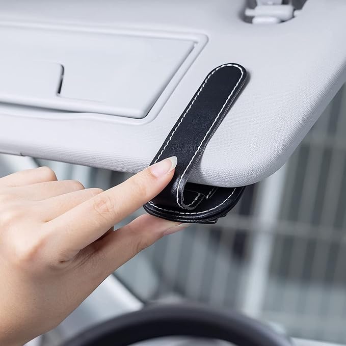 Sunglasses Holder, Leather Glasses Holders Compatible with Honda Series Car Sun Visor, Eyeglasses Hanger and Ticket Card Clip Eyeglasses Mount for Car, for Accessories, Black - Image 4