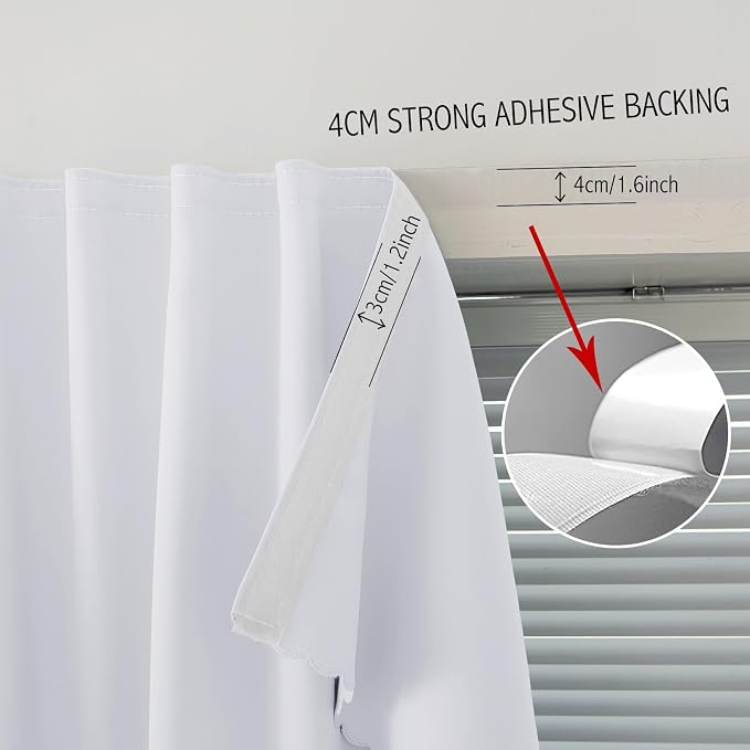 self Adhesive Curtains Portable Blackout Curtain Simple and Easy to Install Bedroom Window Thermal Lnsulated Kitchen Room Darkening Black Small Drapes, 35" W X 79" L, White, 1 Panel - Image 7