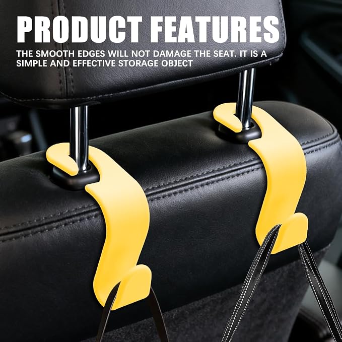 4PCS Car Seat Headrest Hooks, Purse Hook for Car | Car Headrest Hidden Hook, Car Interior Accessories Multi-Use Portable Headrest Organizer Holder for Purse Handbag Coats - Image 4