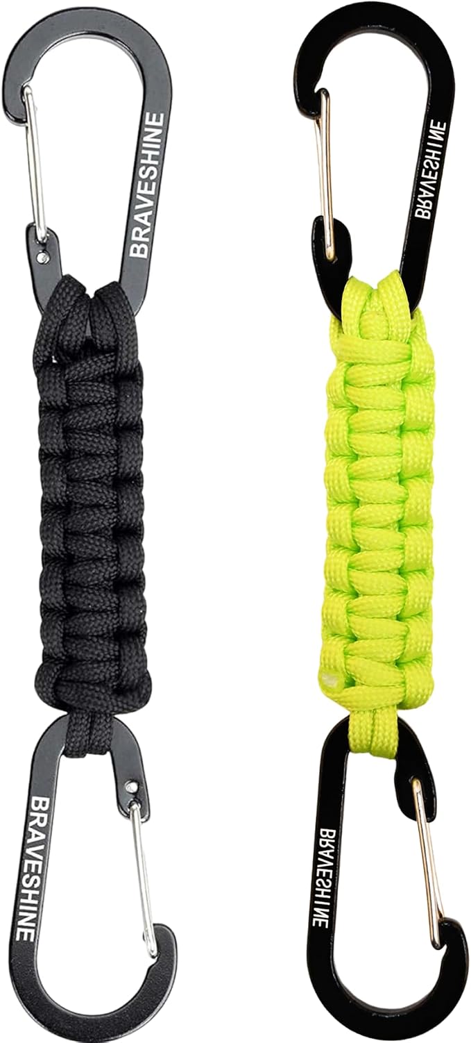 BRAVESHINE Paracord Keychain Carabiner Clip | D Ring Hanger Lanyard Hook | 7.3inch Long | for Stroller, Water Bottle, Key, Backpacks, Men, Women, Luggage, Car Seat Headrest, Fence, Bag Charms by BRAVESHINE