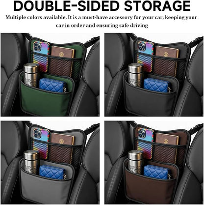 Car Organizer Storage Between Seats, Car Purse Holder, Nappa Leather Front Seat Storage Bag with Tissue Holder, Large Capacity Auto Console Organizer for Document Phone Wallet Snack (White) - Image 6