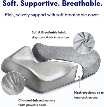 Cushion Lab Patented Pressure Relief Seat Cushion for Long Sitting Hours on Office & Home Chair - Extra-Dense Memory Foam for Soft Support. Car Pad for Hip, Tailbone, Coccyx, Sciatica - Black - Image 5