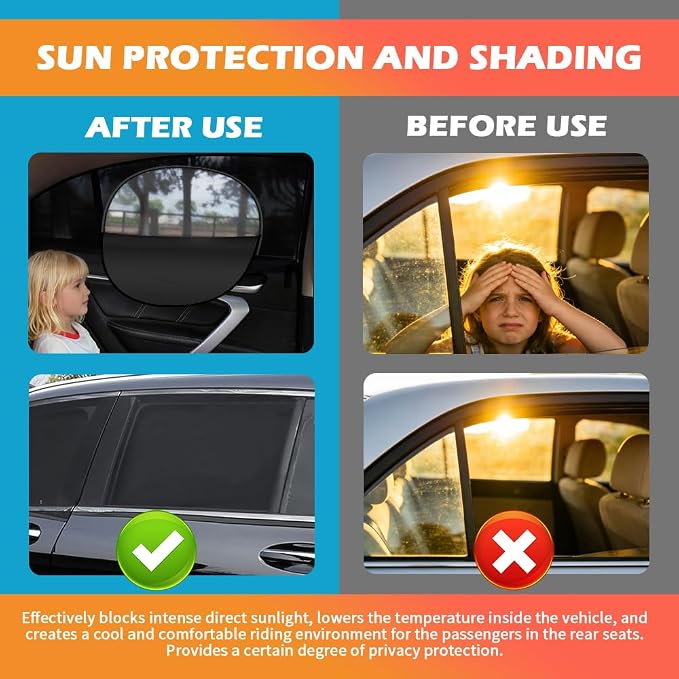 4PCS Zipper-Style Car Window Shades,Front/Rear Car Window Screens for Camping with Breathable Mesh,Upgraded Cars Shades for Side Windows for Privacy and Sun Protection - Image 3