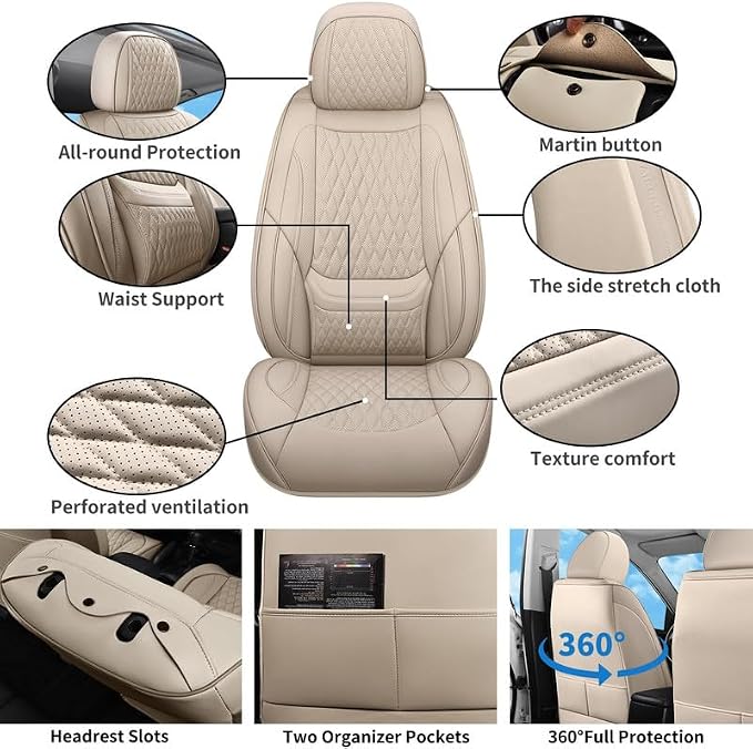 Car Seat Covers Full Set Custom Fit For Lexus RX 330 2004-2006, Beige | Lumbar Support, Premium Faux Leather, Breathable, Anti-Slip, Airbag Compatible, Waterproof, Car Seat Protectors, 2 Row-5Seat - Image 2