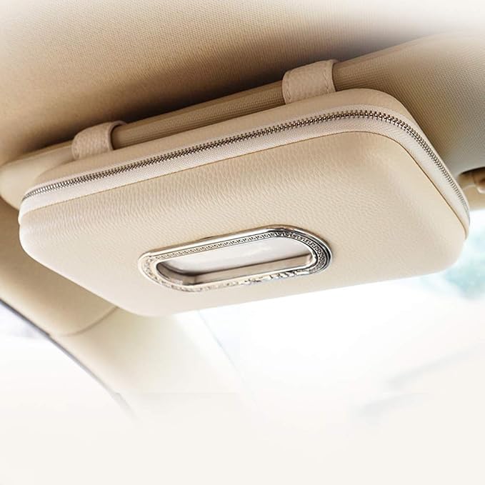 Car Tissue Holder, Sun Visor Napkin Holder, Car Visor Tissue Holder, Luxury PU Leather Backseat Tissue Case Holder (Beige) by Cartisen