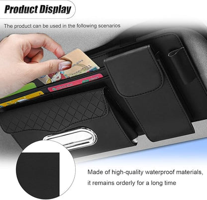 ZIMISI Leather Car Visor Organizer, Sun Visor Storage Bag, Car Tissue Holder, Multi-Pocket Document Holder, Vehicle Travel Accessories for Pen, License, Cards, Sunglasses, Tissues (Black) - Image 4