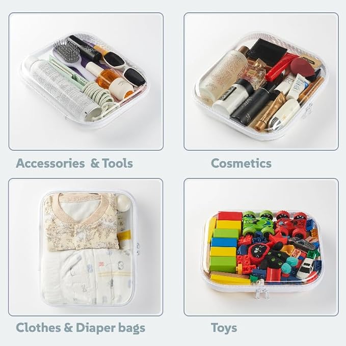 6-Pack Large Clear Hard Shell Zipper Pouches, Clear Zipper Bags, Hard Case Pouches for Purse & Diaper Bag Organizer,and Travel Essentials (6L) - Image 2
