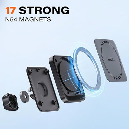 APPS2Car for MagSafe Car Mount, Magnetic Phone Holder with Suction Cup | 17 Strong Magnets & Adjustable Arm, Dashboard & Windshield Phone Mount Compatible with MagSafe Case iPhone 12–17 Series - Image 3