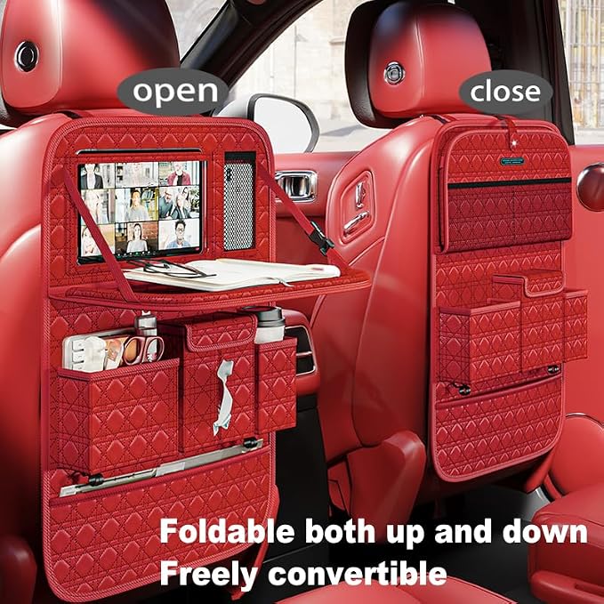Backseat Car Organizer 1 Pack, Car Back Seat Organizers with Tray,Multifunctional Car Seat Back Organizer with Foldable Tablet Holder (Red, 1 PC) - Image 3