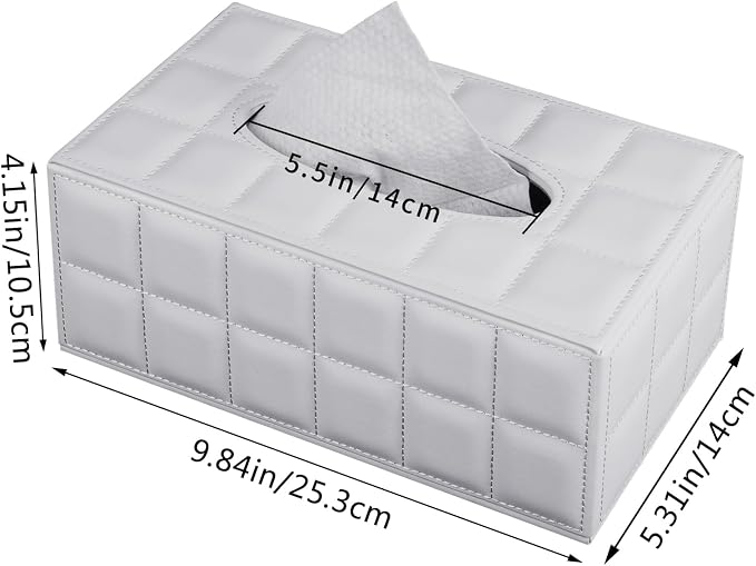 Tissue Box Cover Rectangle Tissue Box Holder PU Leather Facial Organizer with Magnetic Bottom,Decorative Napkin Caddy for Vanity Dresser Night Stand Table Countertop Home Office Car,White - Image 8
