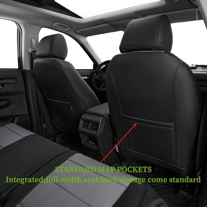 coverdream Custom Seat Covers for 2017-2022 Honda CR-V,Premium Faux Leather Car Seat Cover Set,Full Set Waterproof SUV Seat Protector,Armrest Covers Included (Black/Gray) - Image 3