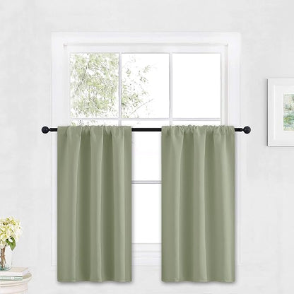 RYB HOME Kitchen Blackout Window Curtains Over Sink 36 inch Length | Summer Light UV Blocking, Energy Efficient, Cabinet Shelf Cupboard Blinds Window Coverings, W29 x L36, Sage Green, 2 Panels by RYBHOME