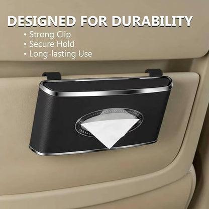 Faux Leather Car Tissue Box for Car Interior, Multi-Function Tissue Holder with Visor Clip, Armrest & Back Seat Napkin Organizer, Vehicle Tissue Dispenser Accessories (Black Hanging) - Image 2