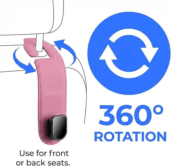 Car Seat Headrest Hook, 2PCS Vehicle Seat Back Hangers Organizer for Handbag Purse Coat, Automotive Interior Headrest Storage Hooks, Universal for SUV Automobile Truck (Pink) - Image 6