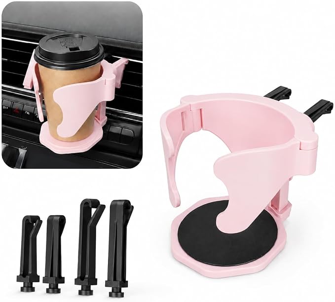 Car Air Vent Cup Holder, Clip On Dash Vent Hanging Drink Holder Expander, Auto Interior Air Conditioning Portable Storage Holder for Horizontal Blade, Universal for Most Cars (Pink) by Unknown