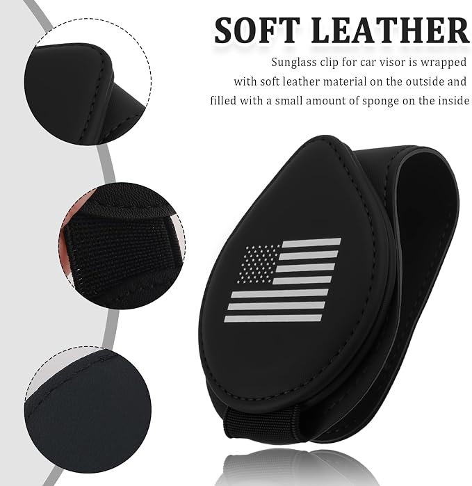 Leather Sunglass Holder for Car,American Flag Sunglasses Holder for Car Sun Visor with Magnetic Design for Storing Glasses or Cards,4th of July Decorations - Image 3