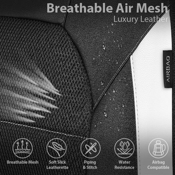 CAR PASS Universal Leather Car Seat Covers Full Set with Sporty Design, Breathable All Season Easy to Clean Anti-slip Wear-Resistant Automotive Seat Covers Fit for Most Cars, SUVs, Trucks, Black White - Image 5