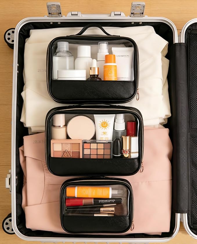 Clear Makeup Bags with Zipper, 3 Pack Clear Cosmetic Bag Set Makeup Organizer TSA Approved Travel Toiletry Bag for Carry-on & Checked Luggage Water Resistant Car Storage Organizer Women - Image 7