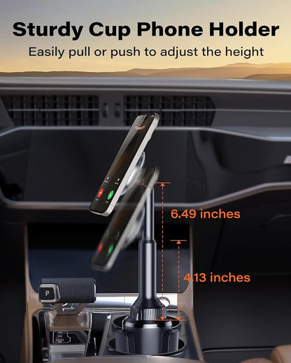Phone Cup Holder for Car Mount for MagSafe, Quick Extension Long Arm | 360° Rotation, Fits 3"-4" Cup Holders - Stable & Secure for iPhone 12-17 Series, Not Charger - Image 2