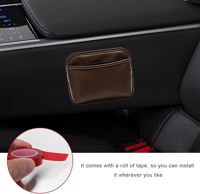 Car Seat Side Storage Pocket, Waterproof Leather Console Side Storage Bag with Card Holder, Multifunctional Phone & Sunglasses Pocket Bag for Car Door Seat Console (Brown) - Image 4