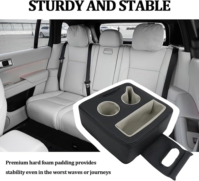 Car Back Seat Cup Holder, Leather Non-Slip Vehicle Rear Seat Drinks Tray Storage Organizer, Automotive Backseat Cup Holder Tray Expander, Universal for SUV Automobile Truck - Image 5