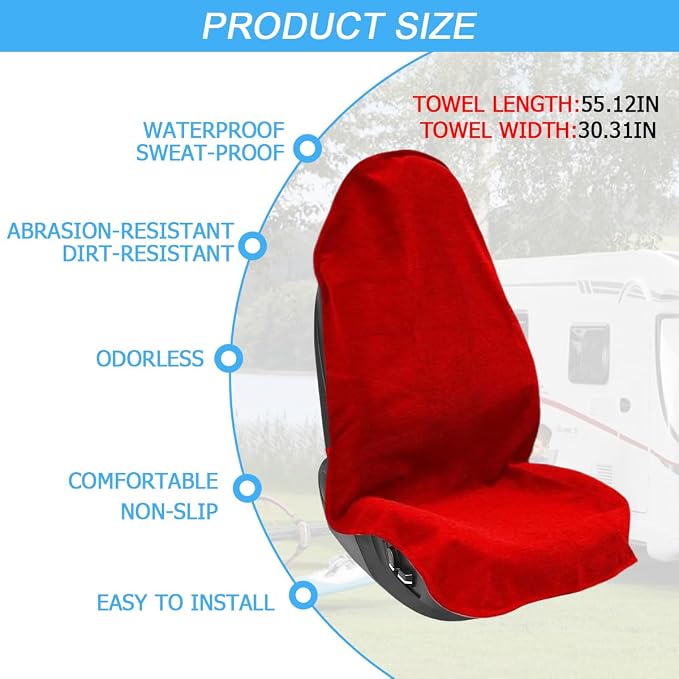 Osilly Car Seat Cover Towel Fabric, Anti-Slip Red Front | Soft texture, granular backing, washable staff protection, easy cover adjustment, universal fit, car interior accessories - Image 2