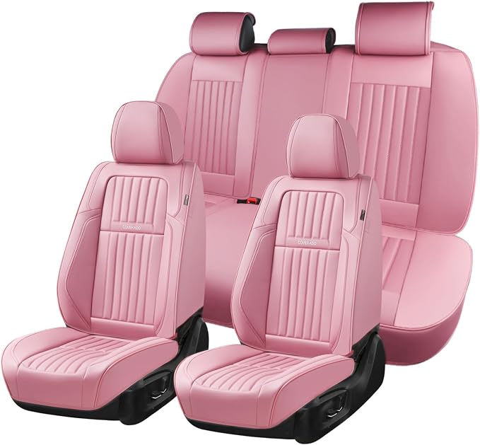 Coverado Car Seat Covers Full Set, Seat Covers for Cars, Car Seat Cover, Car Seat Protector, Leather Car Seat Cushion, Waterproof Car Seat Covers Front Seats and Back Fit for Most Cars(Pink) by COVERADOAUTO