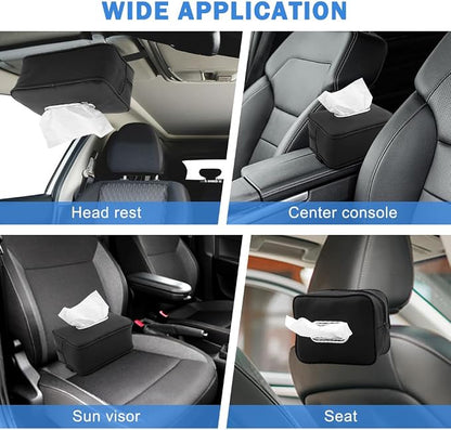 Car Tissue Holder, PU Leather Backseat Rectangle Napkin Organizer Tissue Box Cover Keep Car Tidy, Tissues Dispenser with 4 Hooks for Cars (COLOR:Black) - Image 7