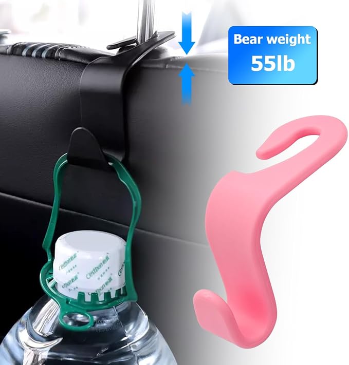 4 Pack Car Seat Headrest Hooks for Vehicle Seats, Pink | rear-row hanging storage, supports bags coats and groceries, fits matching headrest posts, interior accessory - Image 4