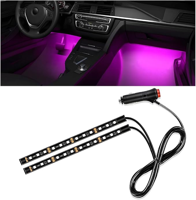 Wevdn Car Interior LED Strip Light, 12V 24 LED Neon Ambient Night Light with Cigarette Lighter Plug, Automotive Atmosphere Decorative Under Dash Lighting Kit, Car Accessories (Pink Purple) by Unknown