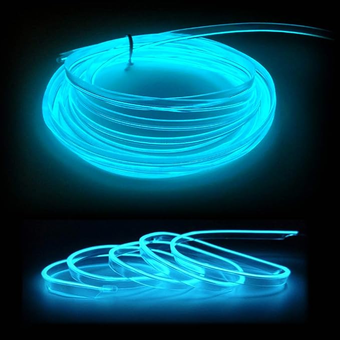 El Wire Ice Blue Interior Car LED Strip Lights, 2M Neon Wire USB 5V with Fuse Protection for Automotive Interior Decoration, with 6mm Sewing Edge - Image 3