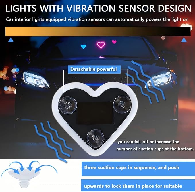 Solar Powered Heart Light for Car (Ice Blue) | 2pcs Led wireless lamp with 6 modes vibration sensor, auto light activation, romantic gift for couples interior decor - Image 4