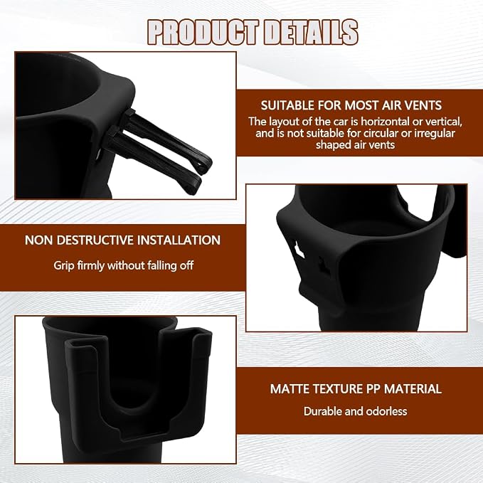 Car Cup Holder Expander, Cup Holder for Car, 2-in-1 Mobile Phone Drink Adapter, Auto Interior Accessories Multifunction Auto Seat Back and Armrest Box Storage Device for Most Vehicles (Black) - Image 5