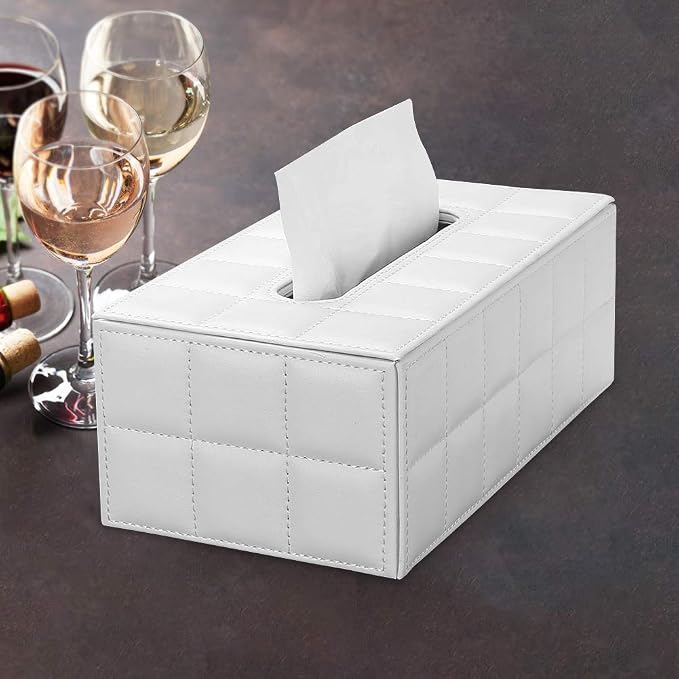 KINGFOM Rectangular Tissue Box Cover, Imitation Suede PU Leather Tissue Box Holder, Facial Napkin Paper Dispenser for Home Office Car Automotive Decoration with Magnetic Bottom(Soft White) - Image 5