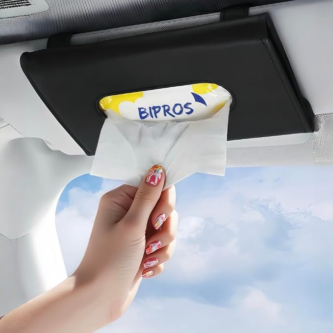 Car Tissue Holder for Visor with Lotion Facial Tissues Included | Allergy & Sensitive Skin Care | Slim Visor Tissue Holder | Easy-Access Car Napkin | Perfect for Commute & Road Trips by BIPROS