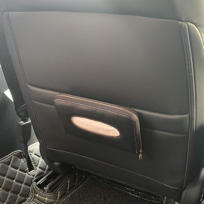 Car Tissue Holder, Sun Visor Tissue Holder, Car Visor Napkin Holder, PU Leather Backseat Tissue Case Holder for Auto Vehicle with Zipper (Black) - Image 4