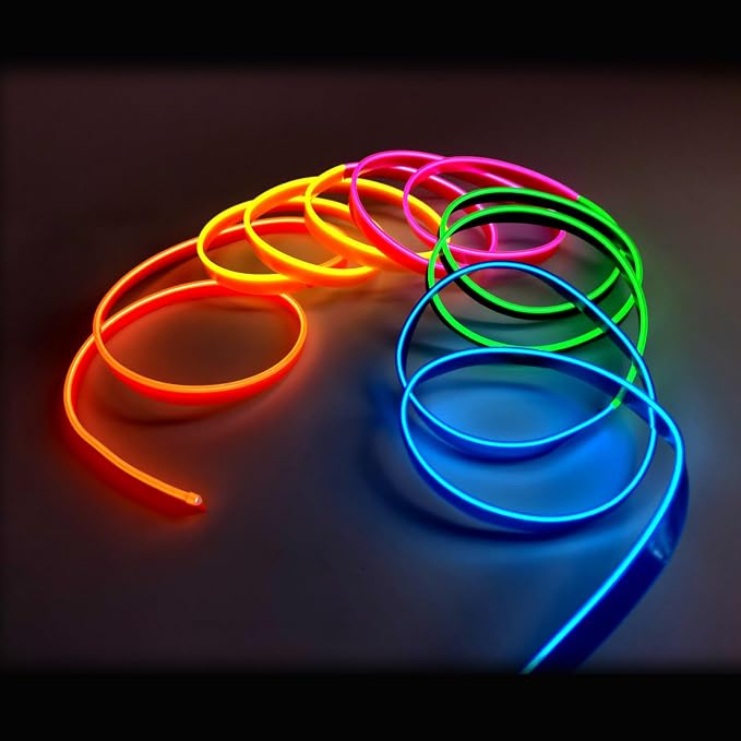 El Wire Mutilcolor Interior Car LED Strip Lights,3M Neon Wire USB 5V with Fuse Protection for Automotive Interior Decoration, with 6mm Sewing Edge - Image 3