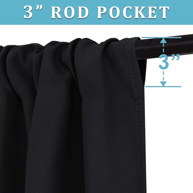 RYB HOME Blackout Curtains for Bedroom Living Dining Room 102 inches Long | Privacy, Thermal Insulated, Sunlignt Heat Blocking, Drapes for Sliding Patio Door Apartment Loft, W42 x L102, Black, 2 Panels - Image 3