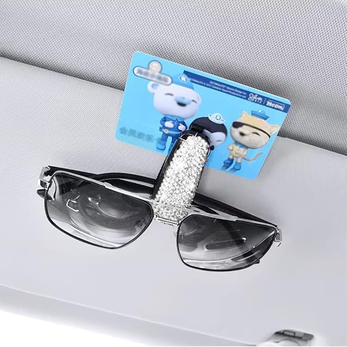 Set of 2 Bling Rhinestone Car Sun Visor Glasses Holders with Anti-Scratch Sponge,Car Decoration for Women Girls,Ticket Card Clip Visor Organizer,Universal Rhinestone Auto Accessories (Silver-2pcs) - Image 7