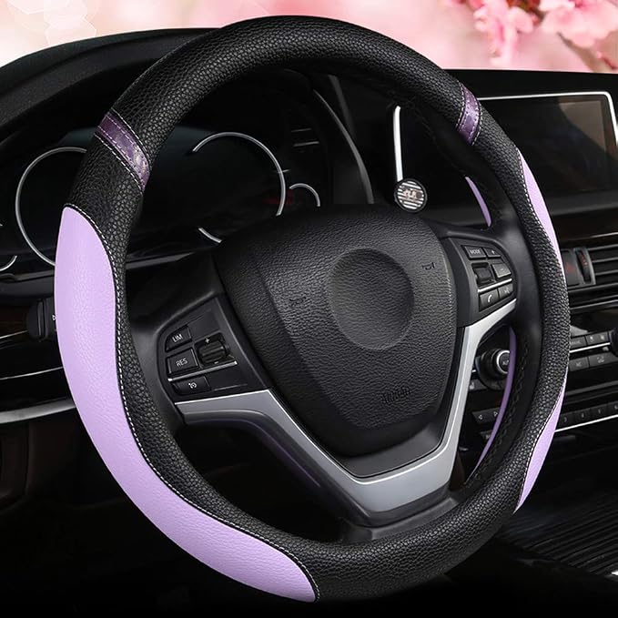 Universal Leather Steering Wheel Cover for Women Steering Wheel Cover for Car 15 inch (Lilac Color) by Cxtiy